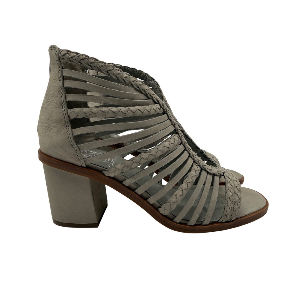 Vince Camuto Cage Sandals Womens 9 Grey Excellent Braided Block Heel Gladiator